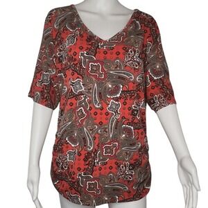 AGB Red V-Neck Paisley‎ Top
